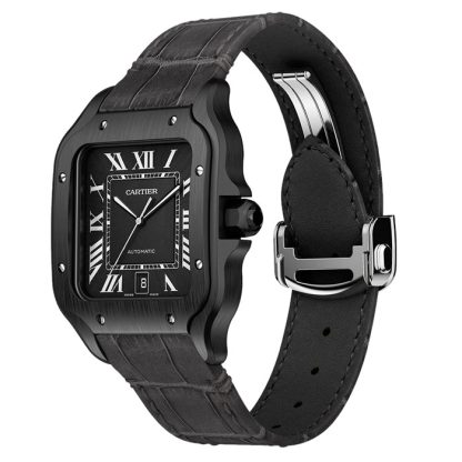 Cartier Santos De Cartier Zegarek Duży Model Automatyczny Mechanizm Stal ADLC Wymienne Gumowe I Skórzane Bransoletki WSSA0039 - obrazek 4