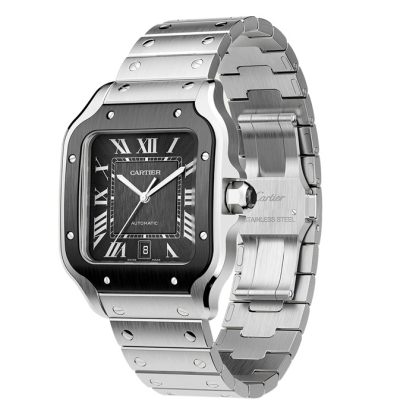Cartier Santos De Cartier Zegarek Duży Model Automatyczny Mechanizm Stal ADLC Wymienne Metalowe I Gumowe Bransolety WSSA0037 - obrazek 3