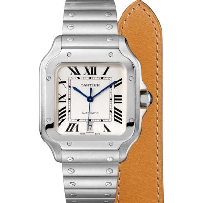 Cartier Santos De Cartier Zegarek Duży Model Automatyczny Mechanizm Stalowe Wymienne Metalowe I Skórzane Bransoletki WSSA0018 - obrazek 3