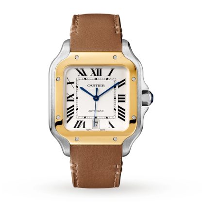 Cartier Santos De Cartier Zegarek Duży Model Automatyczny Mechanizm Żółte Złoto Stal Wymienne Metalowe I Skórzane Bransoletki W2SA0009 - obrazek 3