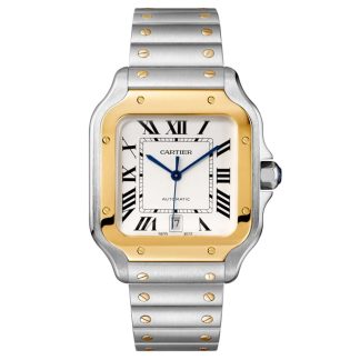 Cartier Santos De Cartier Zegarek Duży Model Automatyczny Mechanizm Żółte Złoto Stal Wymienne Metalowe I Skórzane Bransoletki W2SA0009