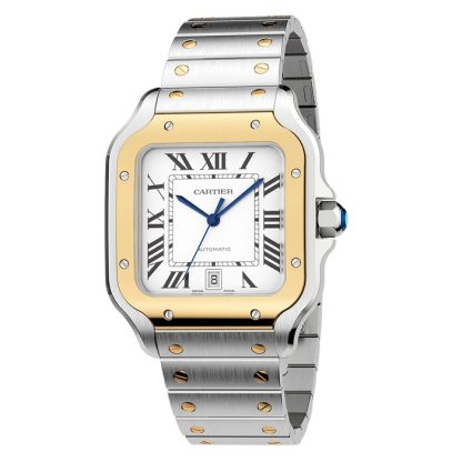 Cartier Santos De Cartier Zegarek Duży Model Automatyczny Mechanizm Żółte Złoto Stal Wymienne Metalowe I Skórzane Bransoletki W2SA0009 - obrazek 5