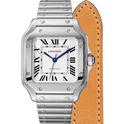 Cartier Santos De Cartier Zegarek Średni Model Automatyczny Mechanizm Stalowy Wymienne Metalowe I Skórzane Bransoletki WSSA0029 - obrazek 3