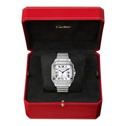 Cartier Santos De Cartier Zegarek Średni Model Automatyczny Mechanizm Stalowy Wymienne Metalowe I Skórzane Bransoletki WSSA0029 - obrazek 4