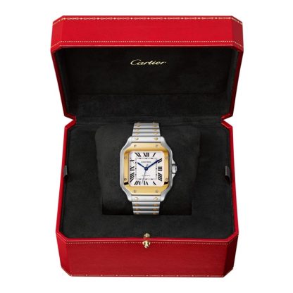 Cartier Santos De Cartier Zegarek Średni Model Automatyczny Mechanizm Żółte Złoto Stal Wymienne Metalowe I Skórzane Bransoletki W2SA0016 - obrazek 4
