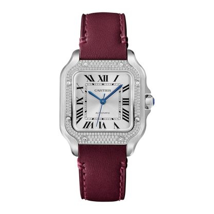 Cartier Santos De Cartier Zegarek Średni Model Automatyczny Stalowe Diamenty Wymienne Metalowe I Skórzane Bransoletki W4SA0005 - obrazek 2