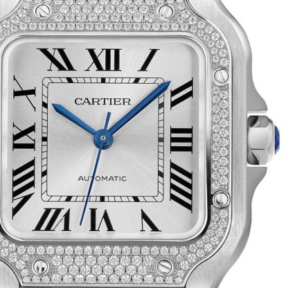 Cartier Santos De Cartier Zegarek Średni Model Automatyczny Stalowe Diamenty Wymienne Metalowe I Skórzane Bransoletki W4SA0005 - obrazek 3