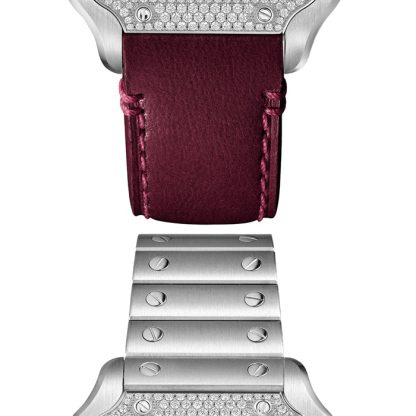 Cartier Santos De Cartier Zegarek Średni Model Automatyczny Stalowe Diamenty Wymienne Metalowe I Skórzane Bransoletki W4SA0005 - obrazek 4