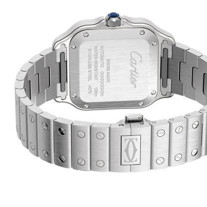 Cartier Santos De Cartier Zegarek Średni Model Automatyczny Stalowe Diamenty Wymienne Metalowe I Skórzane Bransoletki W4SA0005 - obrazek 5
