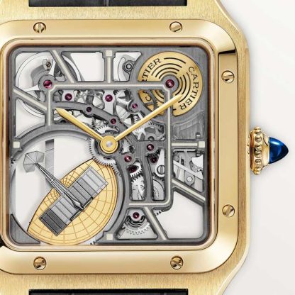 Cartier Santos-Dumont Micro-Rotor Skeleton Watch Duży model Automatyczny mechanizm mechaniczny Koperta z 18-karatowego żółtego złota WHSA0043 - obrazek 2