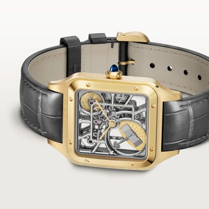 Cartier Santos-Dumont Micro-Rotor Skeleton Watch Duży model Automatyczny mechanizm mechaniczny Koperta z 18-karatowego żółtego złota WHSA0043 - obrazek 3