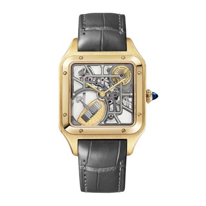 Cartier Santos-Dumont Micro-Rotor Skeleton Watch Duży model Automatyczny mechanizm mechaniczny Koperta z 18-karatowego żółtego złota WHSA0043