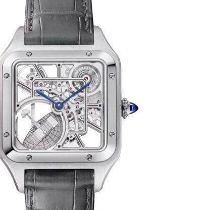 Cartier Santos-Dumont Skeleton Zegarek Duży Model Automatyczny Mechanizm Stal Skóra WHSA0032 - obrazek 2