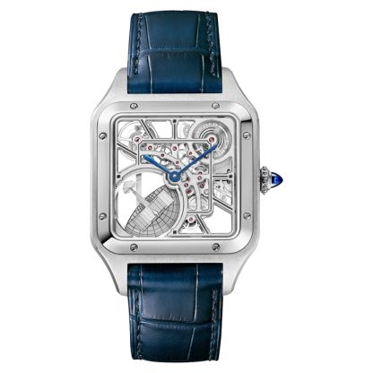Cartier Santos-Dumont Skeleton Zegarek Duży Model Automatyczny Mechanizm Stal Skóra WHSA0032 - obrazek 4
