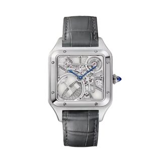 Cartier Santos-Dumont Skeleton Zegarek Duży Model Automatyczny Mechanizm Stal Skóra WHSA0032