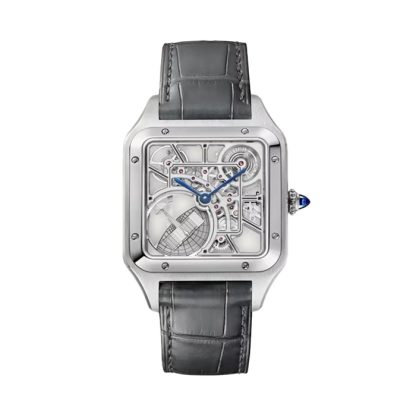 Cartier Santos-Dumont Skeleton Zegarek Duży Model Automatyczny Mechanizm Stal Skóra WHSA0032