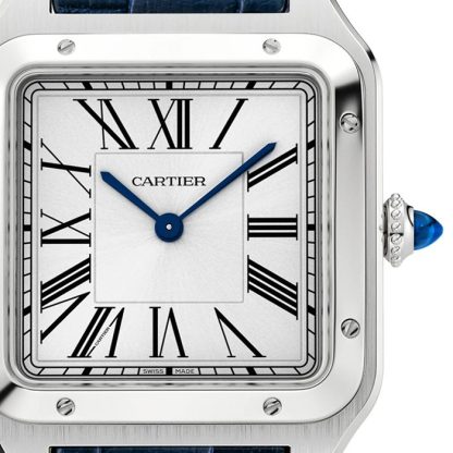 Cartier Santos-Dumont Zegarek Duży Model Kwarcowy Mechanizm Stal Skóra WSSA0085 - obrazek 3