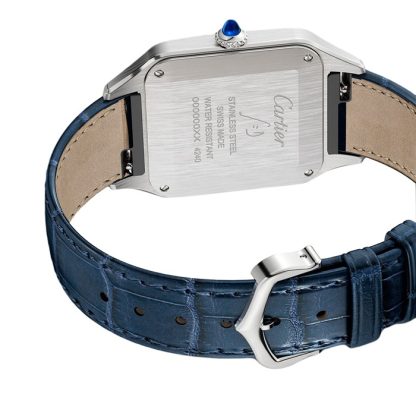 Cartier Santos-Dumont Zegarek Duży Model Kwarcowy Mechanizm Stal Skóra WSSA0085 - obrazek 4