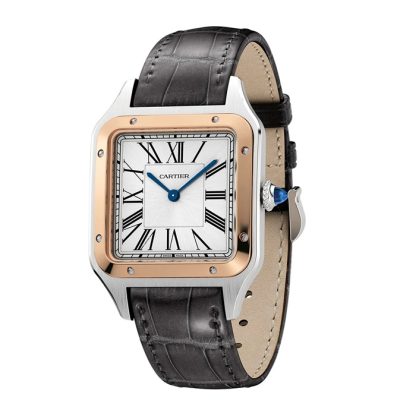 Cartier Santos-Dumont Zegarek Duży Model Mechanizm Kwarcowy Różowe Złoto Stal Skóra W2SA0011 - obrazek 2