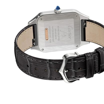 Cartier Santos-Dumont Zegarek Duży Model Mechanizm Kwarcowy Różowe Złoto Stal Skóra W2SA0011 - obrazek 3