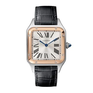 Cartier Santos-Dumont Zegarek Duży Model Mechanizm Kwarcowy Różowe Złoto Stal Skóra W2SA0011