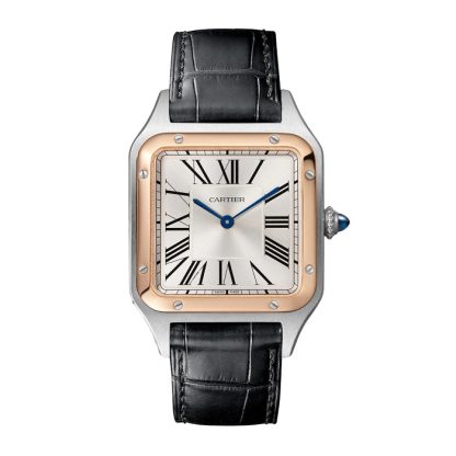 Cartier Santos-Dumont Zegarek Duży Model Mechanizm Kwarcowy Różowe Złoto Stal Skóra W2SA0011