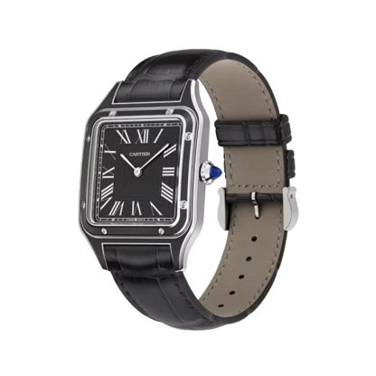 Cartier Santos-Dumont Zegarek Duży Model Ręczny Mechaniczny Mechanizm Stal Lakier Skóra WSSA0046 - obrazek 2