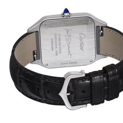 Cartier Santos-Dumont Zegarek Duży Model Ręczny Mechaniczny Mechanizm Stal Lakier Skóra WSSA0046 - obrazek 3