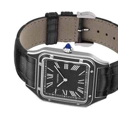 Cartier Santos-Dumont Zegarek Duży Model Ręczny Mechaniczny Mechanizm Stal Lakier Skóra WSSA0046 - obrazek 5