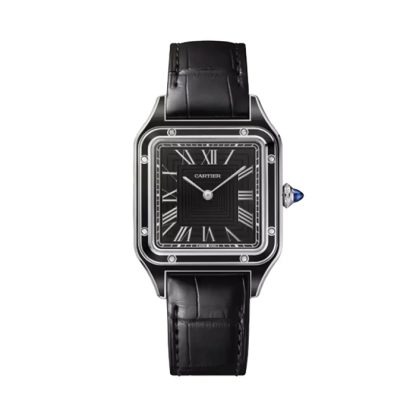 Cartier Santos-Dumont Zegarek Duży Model Ręczny Mechaniczny Mechanizm Stal Lakier Skóra WSSA0046