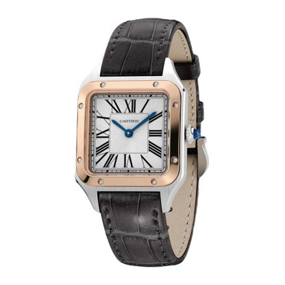 Cartier Santos-Dumont Zegarek Mały Model Kwarcowy Mechanizm Różowe Złoto Stal Skóra W2SA0012 - obrazek 2