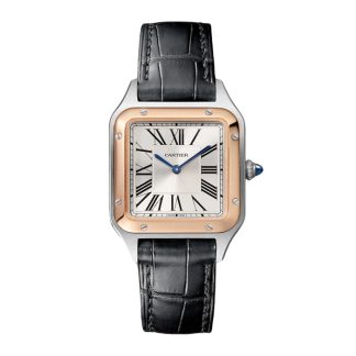 Cartier Santos-Dumont Zegarek Mały Model Kwarcowy Mechanizm Różowe Złoto Stal Skóra W2SA0012
