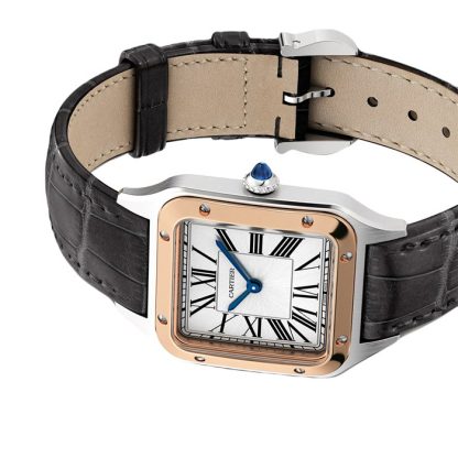 Cartier Santos-Dumont Zegarek Mały Model Kwarcowy Mechanizm Różowe Złoto Stal Skóra W2SA0012 - obrazek 5