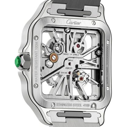 Cartier Santos zegarek szkieletowy duży model Produkcja mechaniczny mechanizm z ręcznym nakręcaniem WHSA0028 - obrazek 3