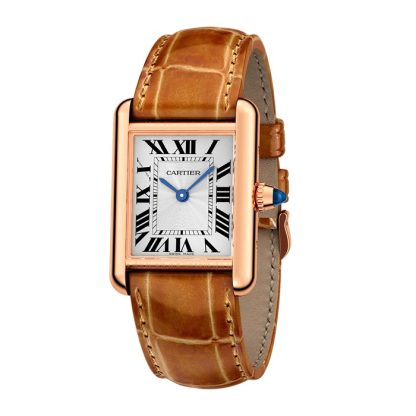 Cartier Tank Louis Cartier Zegarek Mały Model Ręcznie Nakręcany Mechaniczny Mechanizm Różowe Złoto Skóra WGTA0010 - obrazek 2