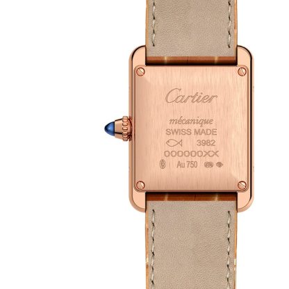 Cartier Tank Louis Cartier Zegarek Mały Model Ręcznie Nakręcany Mechaniczny Mechanizm Różowe Złoto Skóra WGTA0010 - obrazek 4