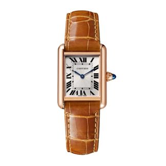 Cartier Tank Louis Cartier Zegarek Mały Model Ręcznie Nakręcany Mechaniczny Mechanizm Różowe Złoto Skóra WGTA0010