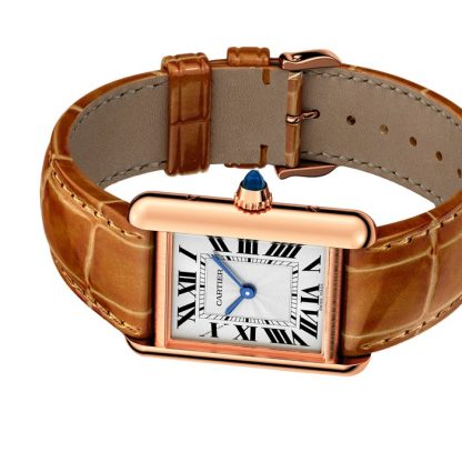 Cartier Tank Louis Cartier Zegarek Mały Model Ręcznie Nakręcany Mechaniczny Mechanizm Różowe Złoto Skóra WGTA0010 - obrazek 5
