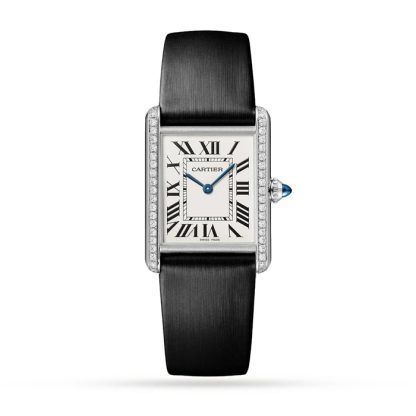 Cartier Tank Must Watch Duży model Mechanizm kwarcowy Stal Diamenty W4TA0017