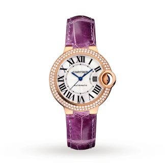 Cartier ballon Bleu De Cartier Zegarek 33mm Automatyczny mechanizm Różowe złoto Diamenty Skóra WE902066