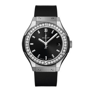 Hublot Classic Fusion Titanium Diamonds 33mm Zegarek damski czarny 581.NX.1470.RX.1104