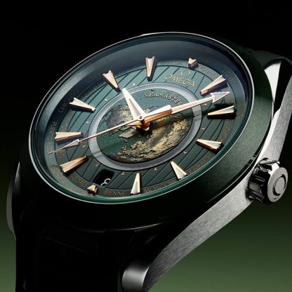 Omega Seamaster Aqua Terra 150m Co Axial Master Chronometer GMT Worldtimer 43mm Zegarek męski Zielona guma O22032432210001 - obrazek 3