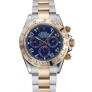 Replika Rolex Cosmograph Daytona z niebieską tarczą i dwukolorową bransoletą ze stali nierdzewnej 1454246