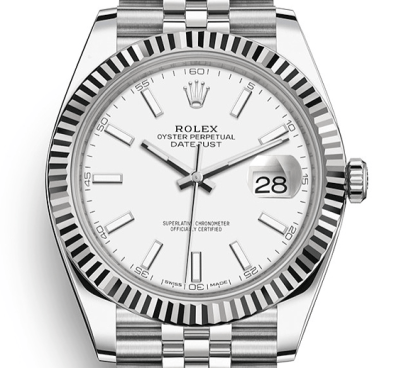 Replika Rolex Datejust 41 Białe złoto/Steel Biała tarcza Bezel karbowany 126334 Jubilee - obrazek 3