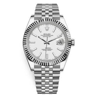 Replika Rolex Datejust 41 Białe złoto/Steel Biała tarcza Bezel karbowany 126334 Jubilee