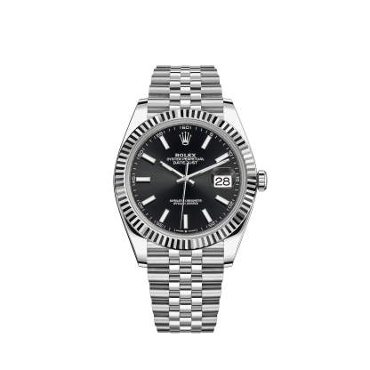 Replika Rolex Datejust 41 Białe złoto/Steel Czarna tarcza Bezel karbowany 126334 Jubilee - obrazek 3