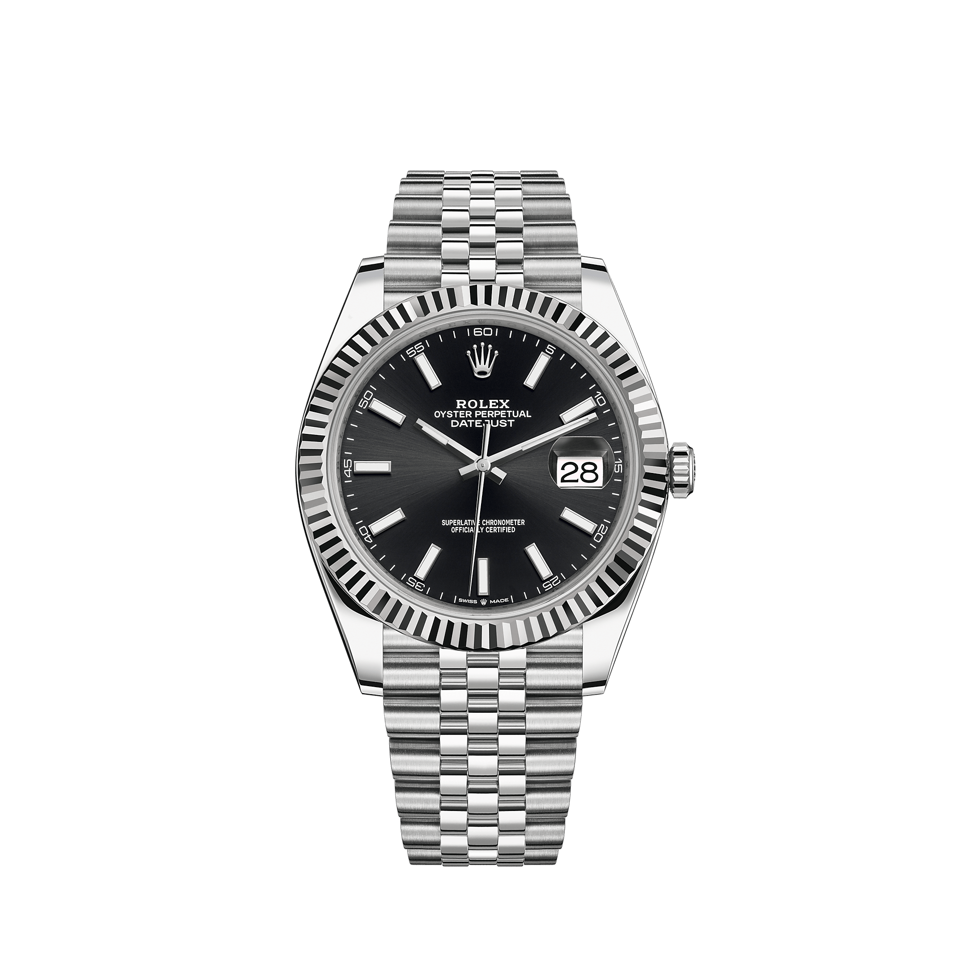 Replika Rolex Datejust 41 Białe złoto/Steel Czarna tarcza Bezel karbowany 126334 Jubilee - obrazek 3