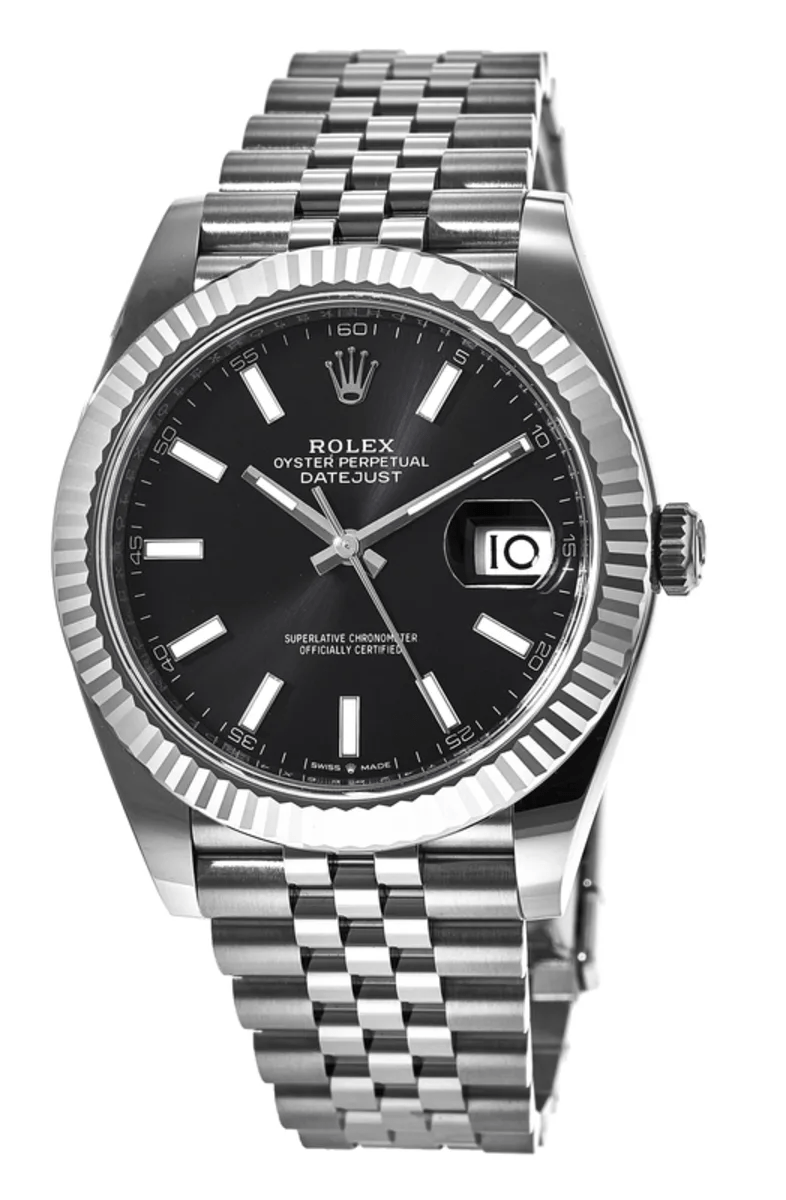 Replika Rolex Datejust 41 Białe złoto/Steel Czarna tarcza Bezel karbowany 126334 Jubilee - obrazek 4