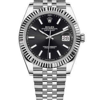 Replika Rolex Datejust 41 Białe złoto/Steel Czarna tarcza Bezel karbowany 126334 Jubilee