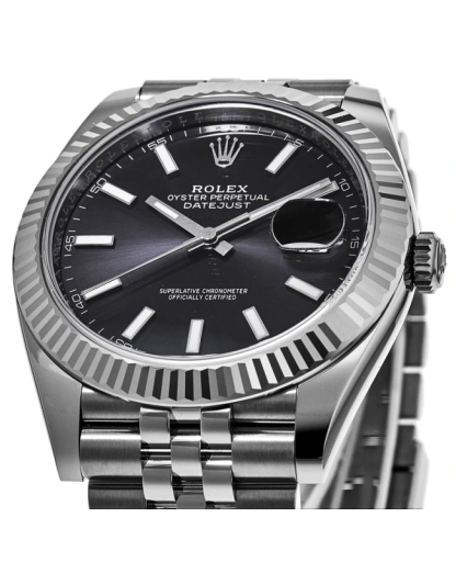 Replika Rolex Datejust 41 Białe złoto/Steel Czarna tarcza Bezel karbowany 126334 Jubilee - obrazek 5